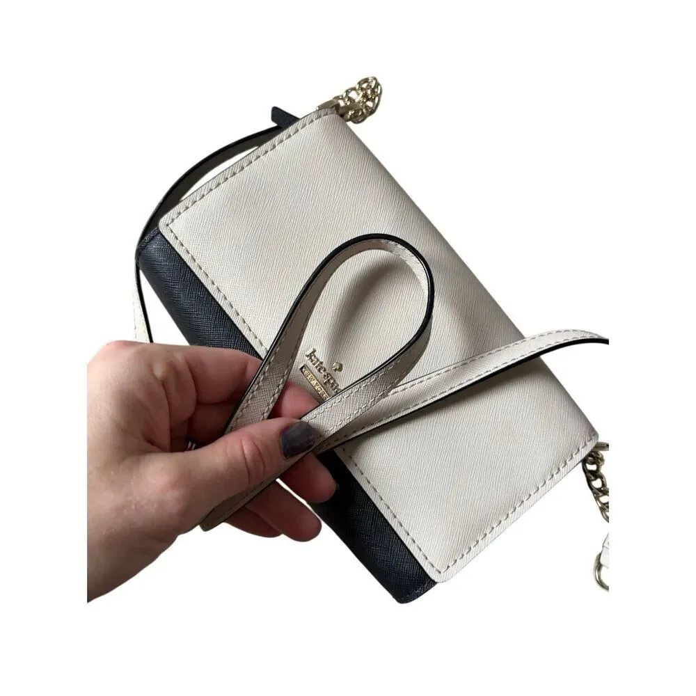 Kate‎ Spade Crossbody Bag Purse Leather Cream Black Chain